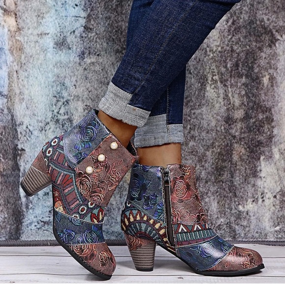 Breathable Chunky High Heel Sz 8 Retro Zipper Breathable Short Boots nwt - Picture 7 of 7